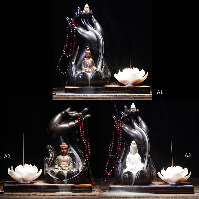 Lotus Line Glaze Buddha Incense Burner
